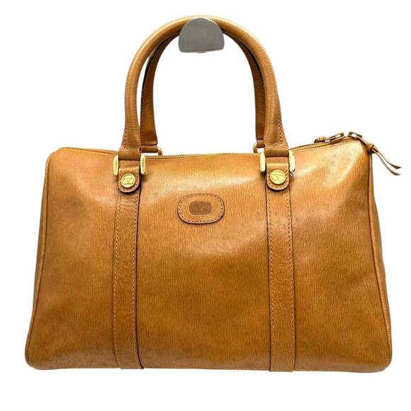 Valentino Garavani Mini Boston Handbag in Camel Brown Leather with V Logo and...